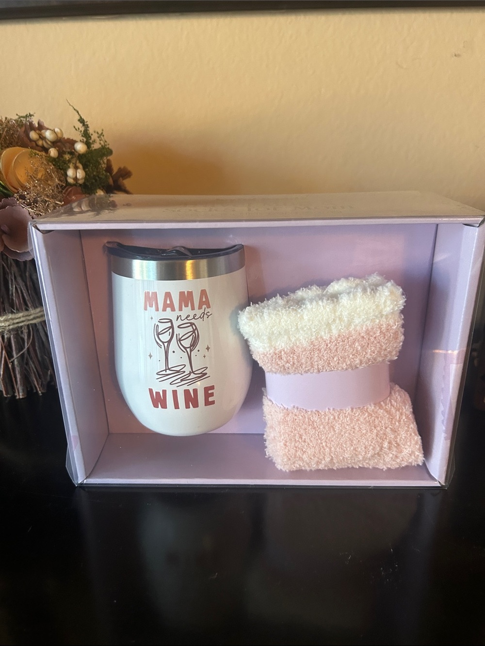 New travel mug and socks for mom
